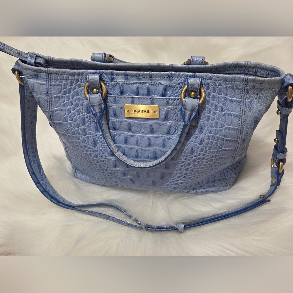 Brahmin Light Blue Croc-Embossed Shoulder/Crossbody Women's Bag Like New
